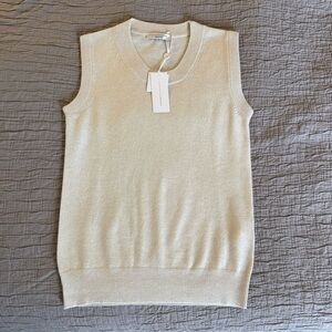 100% Cashmere Sleeveless Knit Shell in Off-White, NWT, size M